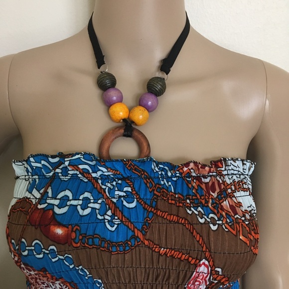 Midi Sundress With Halter Wood Bead Detail-Shirring Top-Comfort-Summer Fashion - Picture 4 of 4